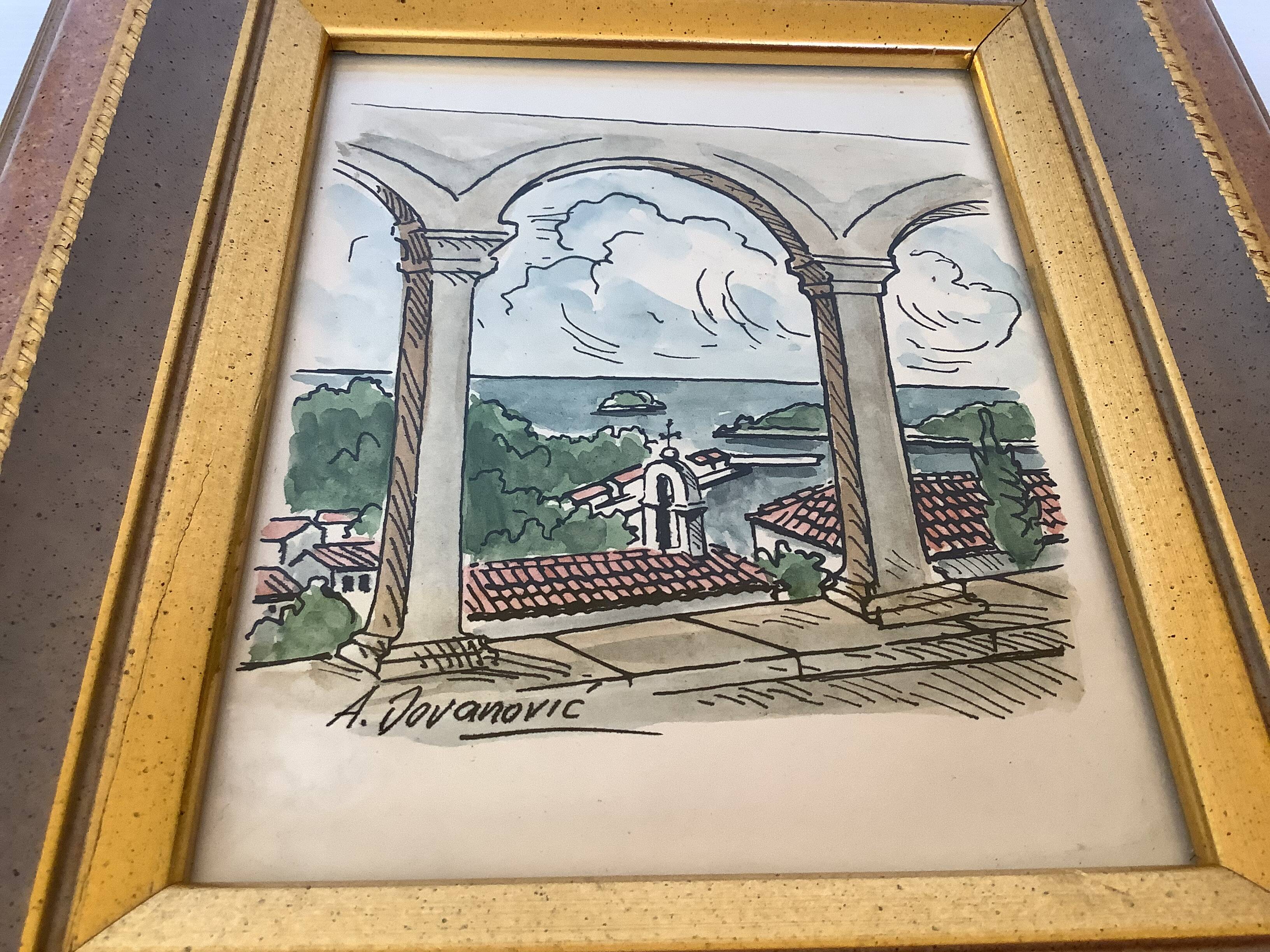 Watercolour painting signed, sea view, marine.