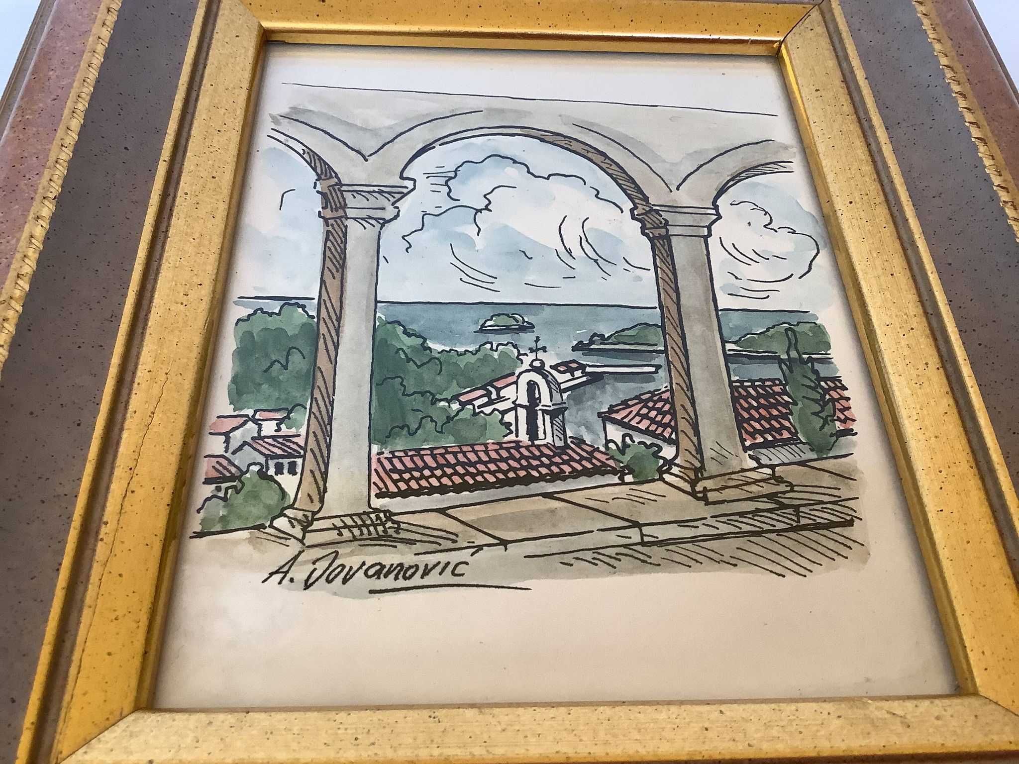 Watercolour painting signed, sea view, marine.
