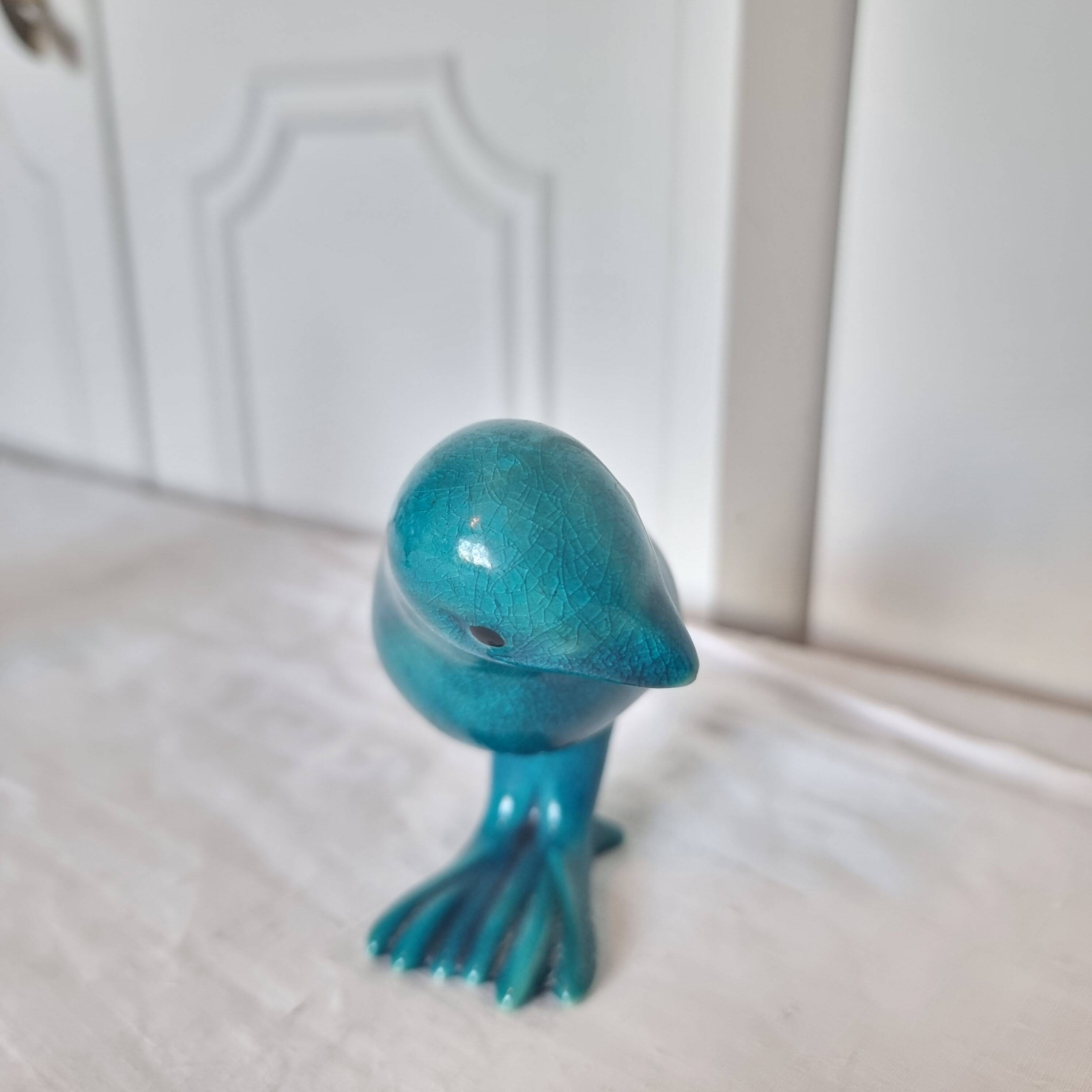 Pair of Art Deco Birds in Blue Porcelain from the 40s-50s signed