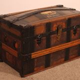 travel trunk from the early 20th century made of leather and wood