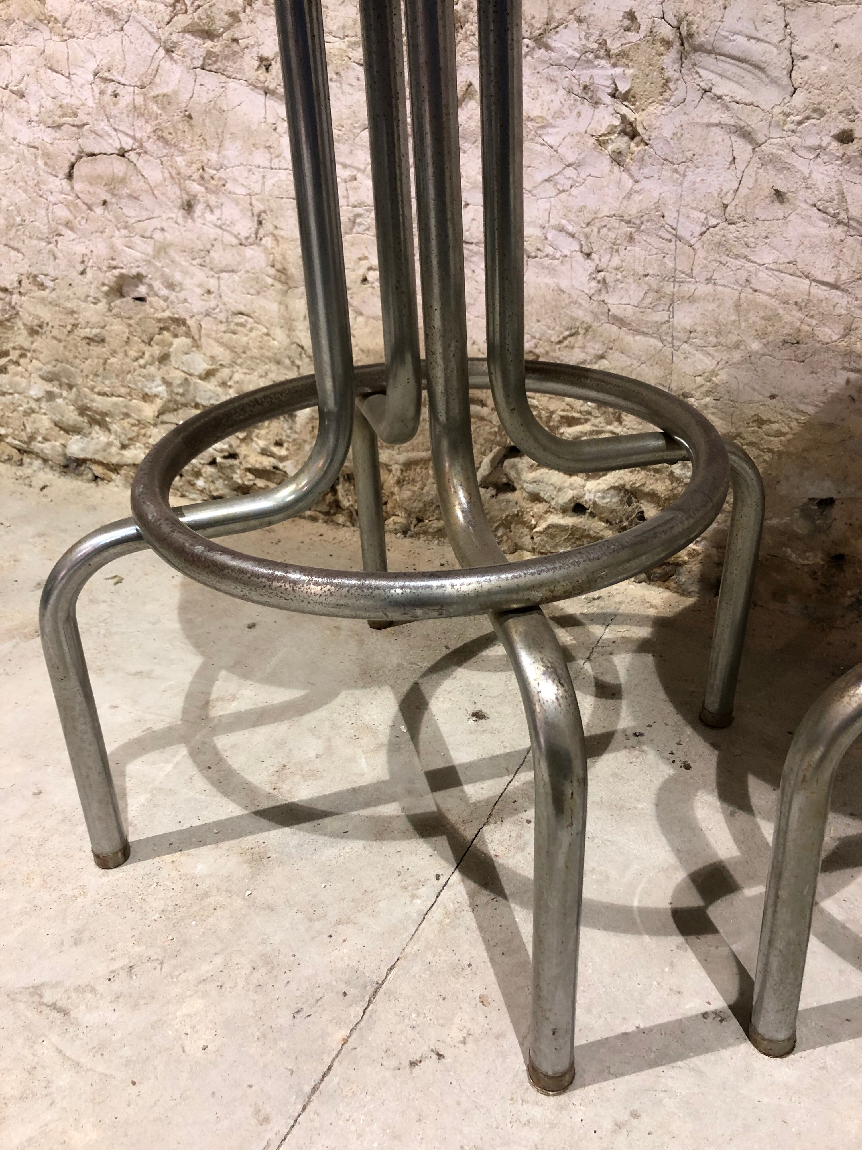 Pair of chrome metal bar stools