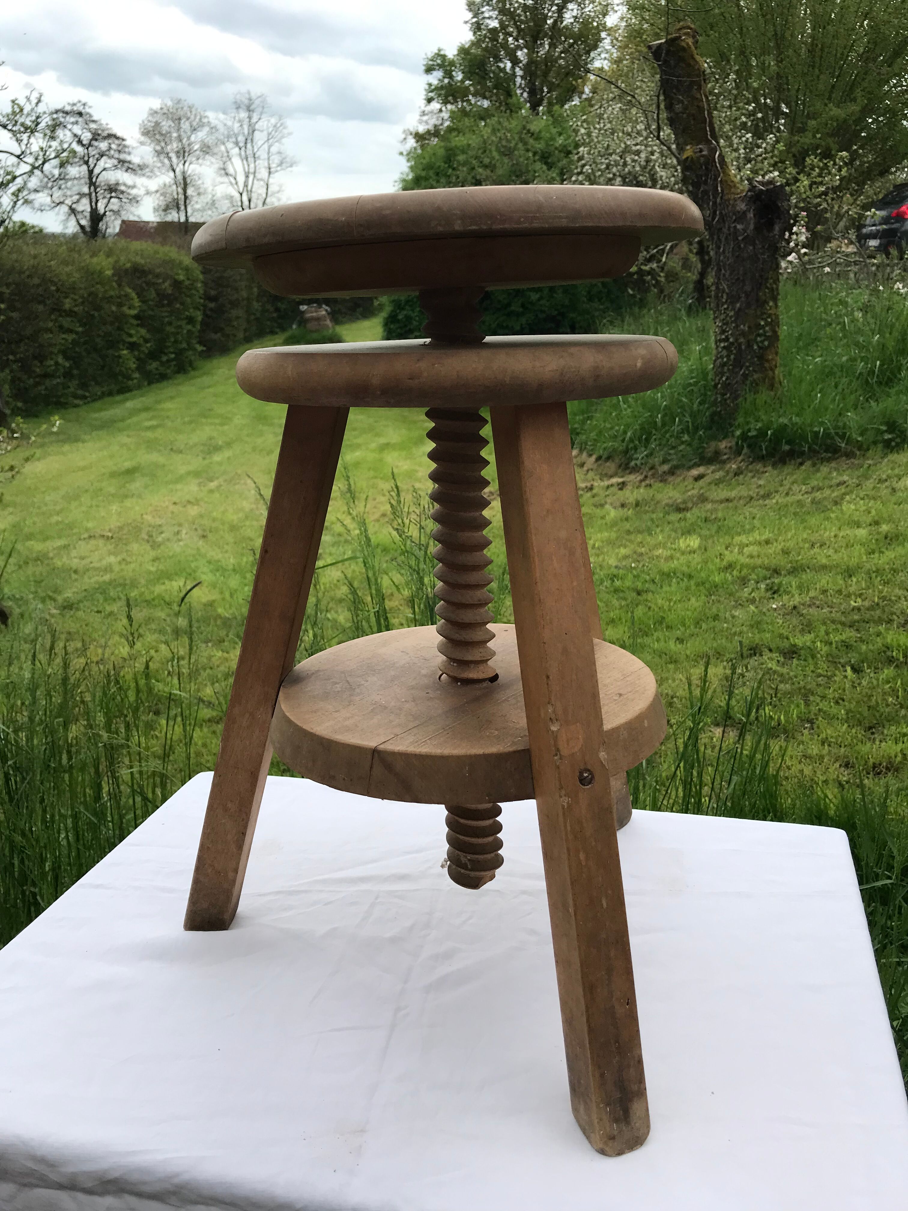 Industrial vintage wooden screw stool