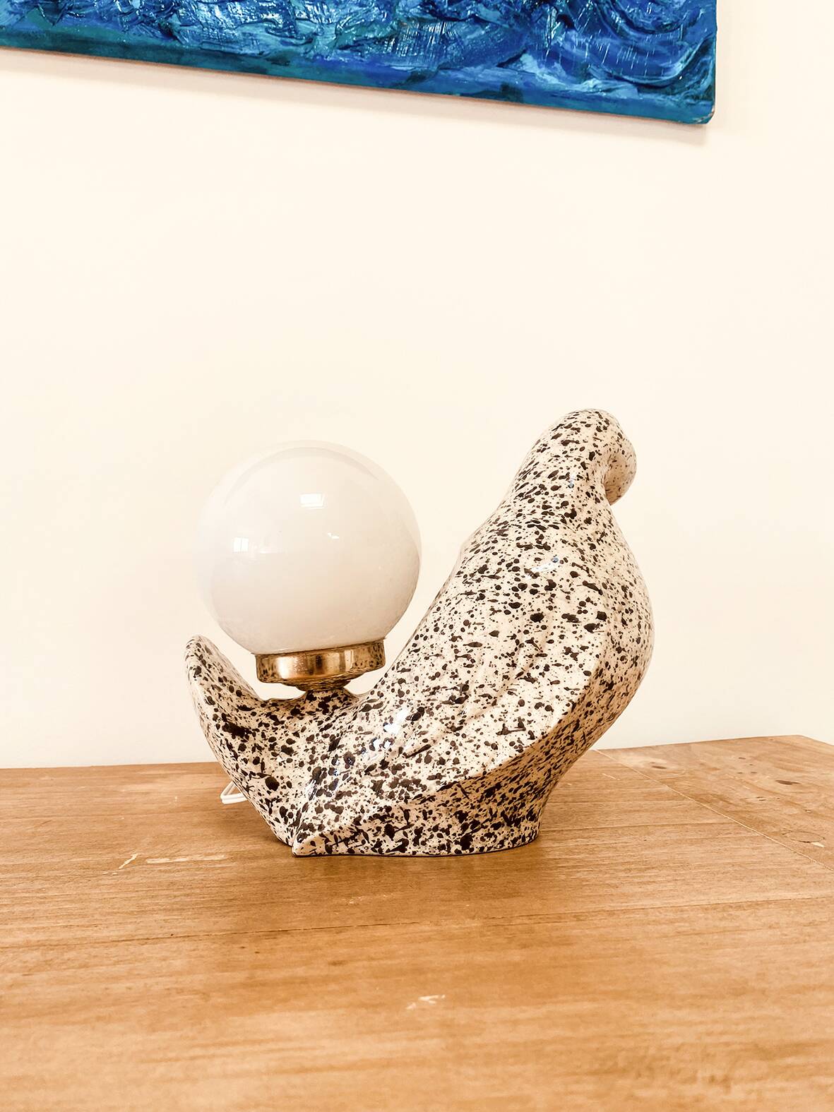 "Colombe" bird lamp in speckled ceramic, 1970