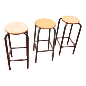 Set de 3 Tabourets hauts industriels Métal Années 60