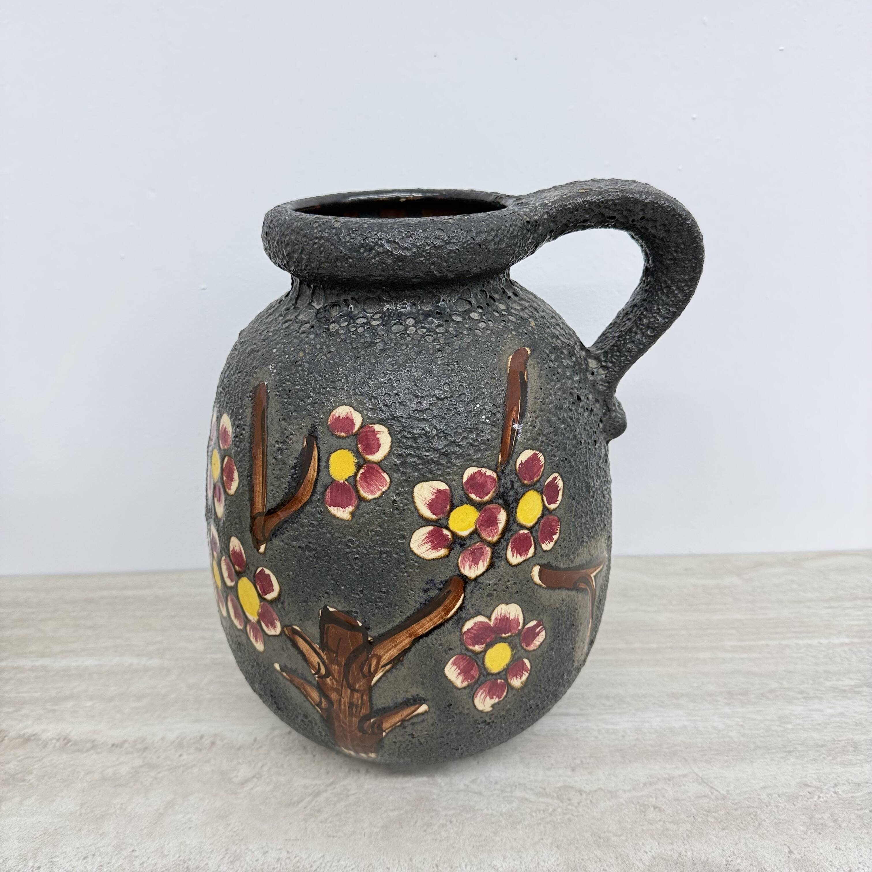 Mid-century design ceramic Scheurich vase with blossom , 1970’s