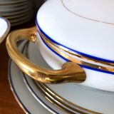 table service art deco limoges porcelain white border blue and gold 61 pieces signed