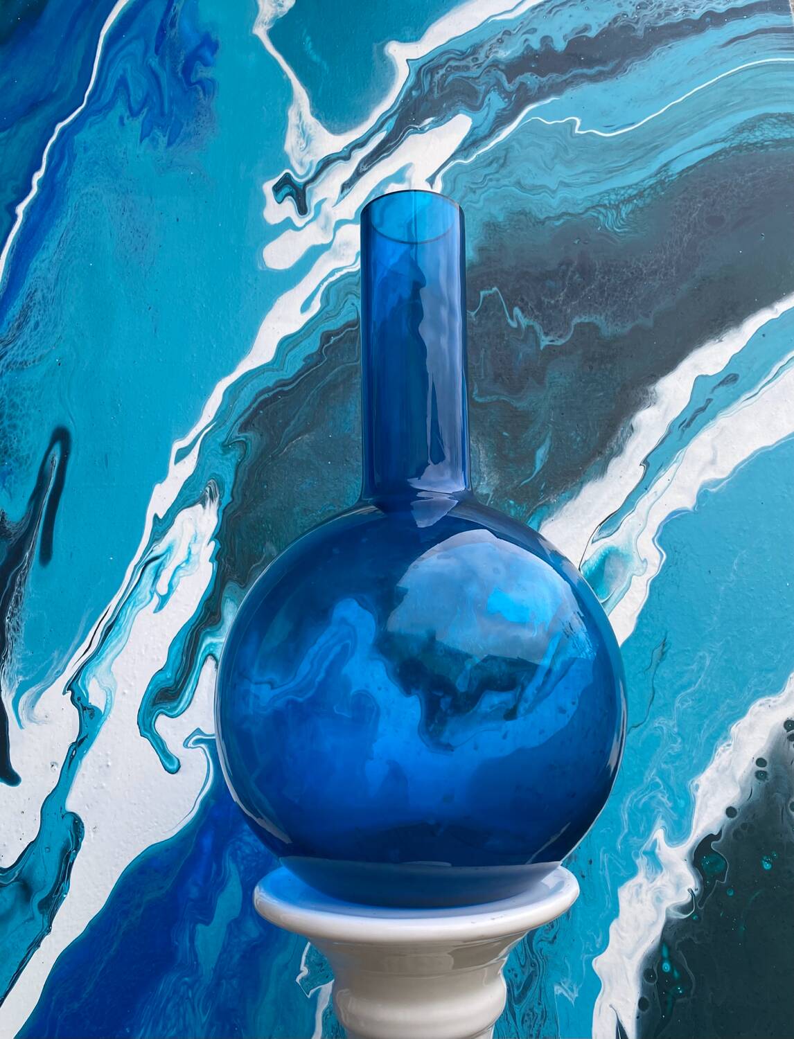 Large blown glass ball vase