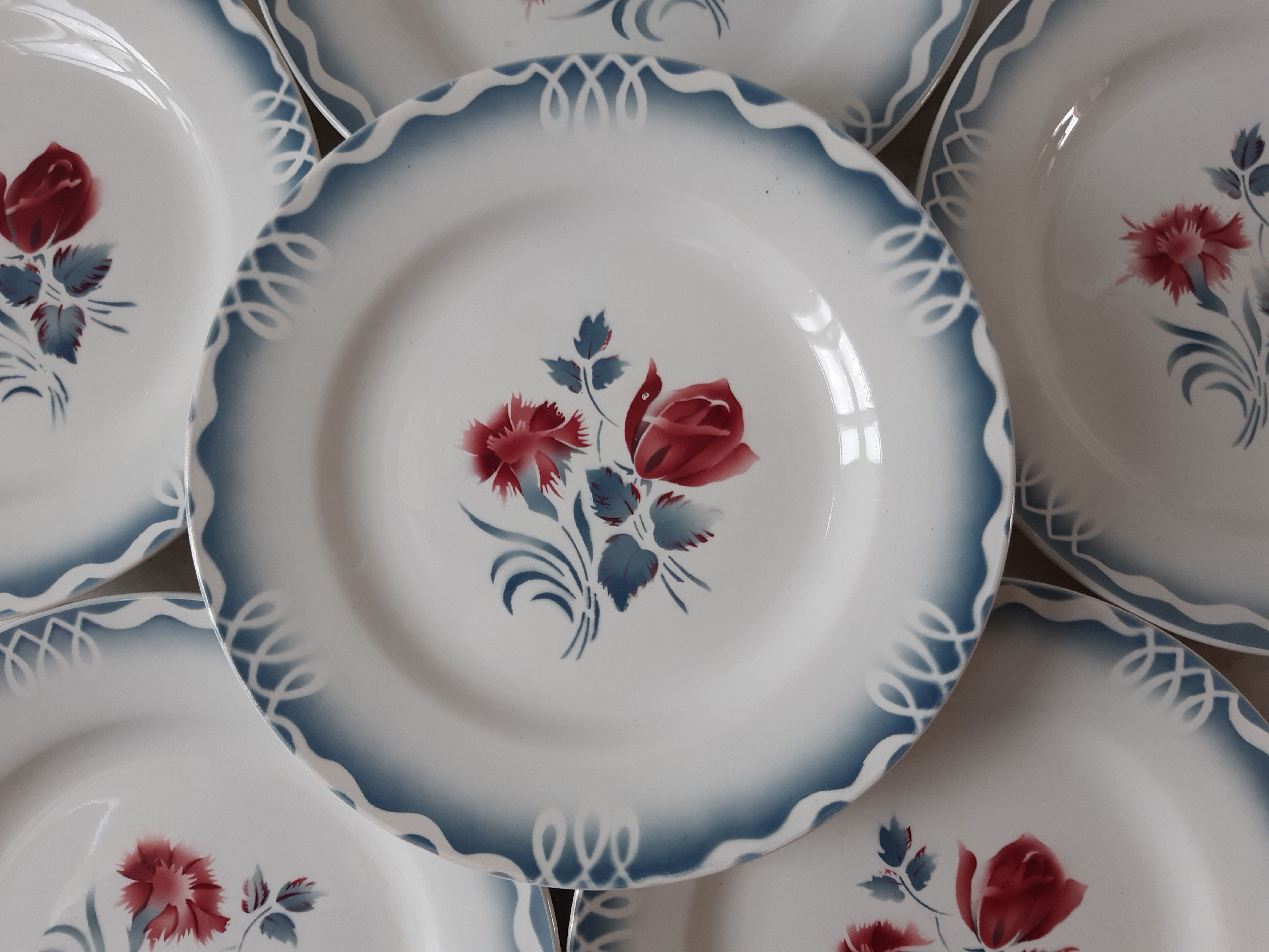 Set of 6 flat plates Digoin Sarreguemiens model Marinette