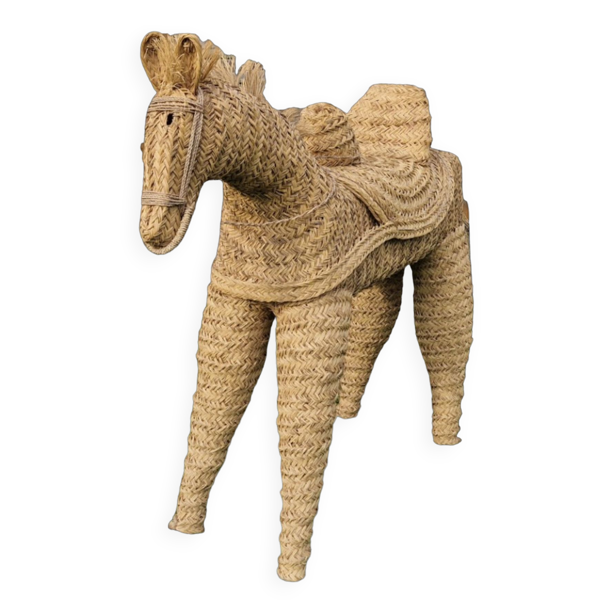 Hand crafted straw donkey, Marocco 1970s