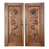 Paire d'ancien panneau porte bois sculpté Bas relief (chêne)