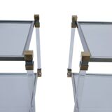 Set de 2 tables d'appoint en verre acrylique et laiton par Charles Hollis Jones, 1970s