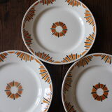 Set of 6 flat plates mismatched orange green Badonviller Saint Amand