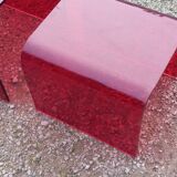Set of 3 nesting tables in red plexiglass from the 70-80s