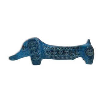 Dachshund dog statue, vintage, by Aldo Londi for Bitossi, Rimini blue series.