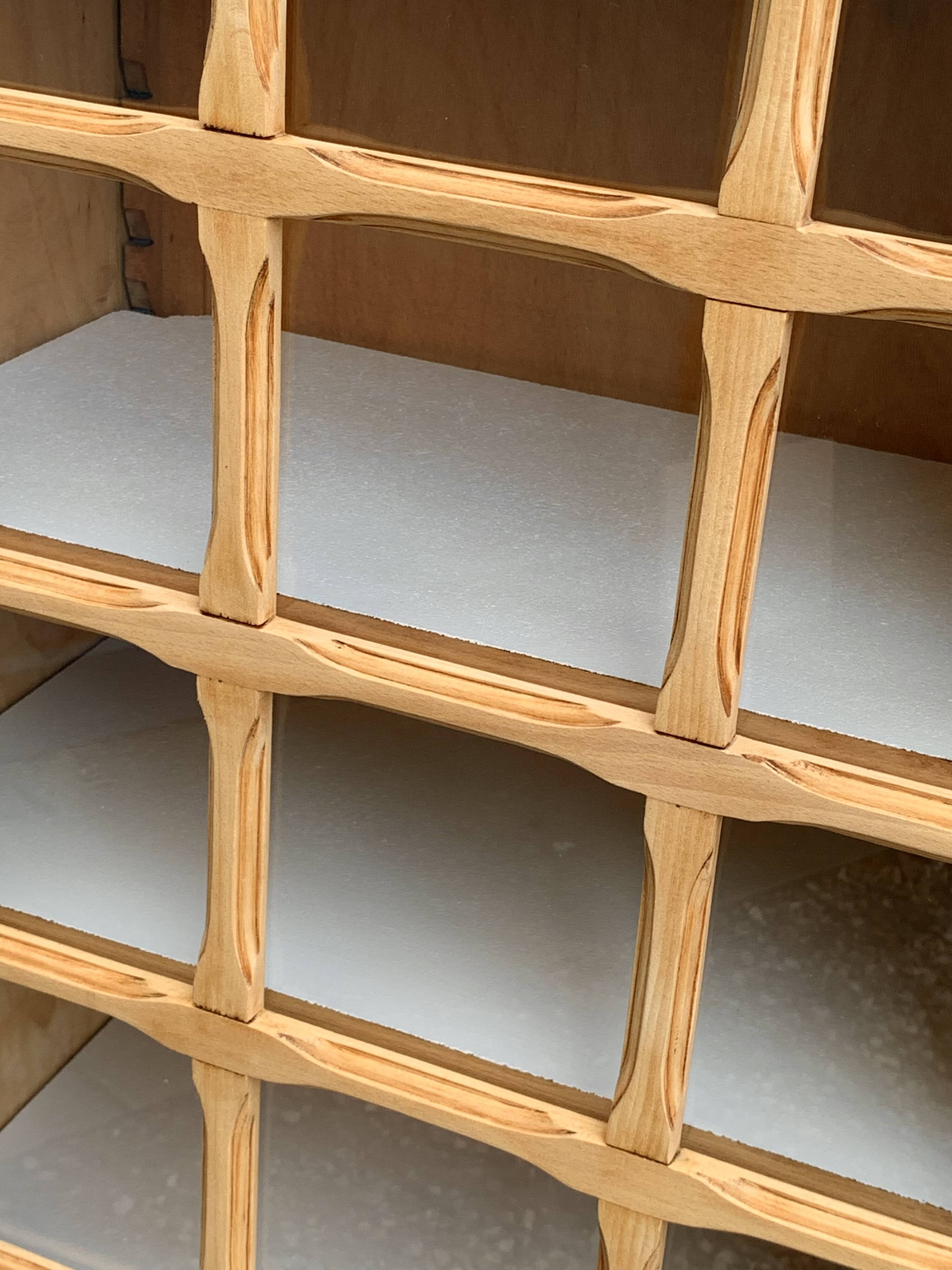 Parisian glass cabinet, raw wood, 1960s