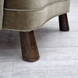 1960s, Danish armchair, green furniture velour, oak wood legs.