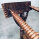 Brutalist Carved Oak Tripod Monk Chair, Sweden, 1930s