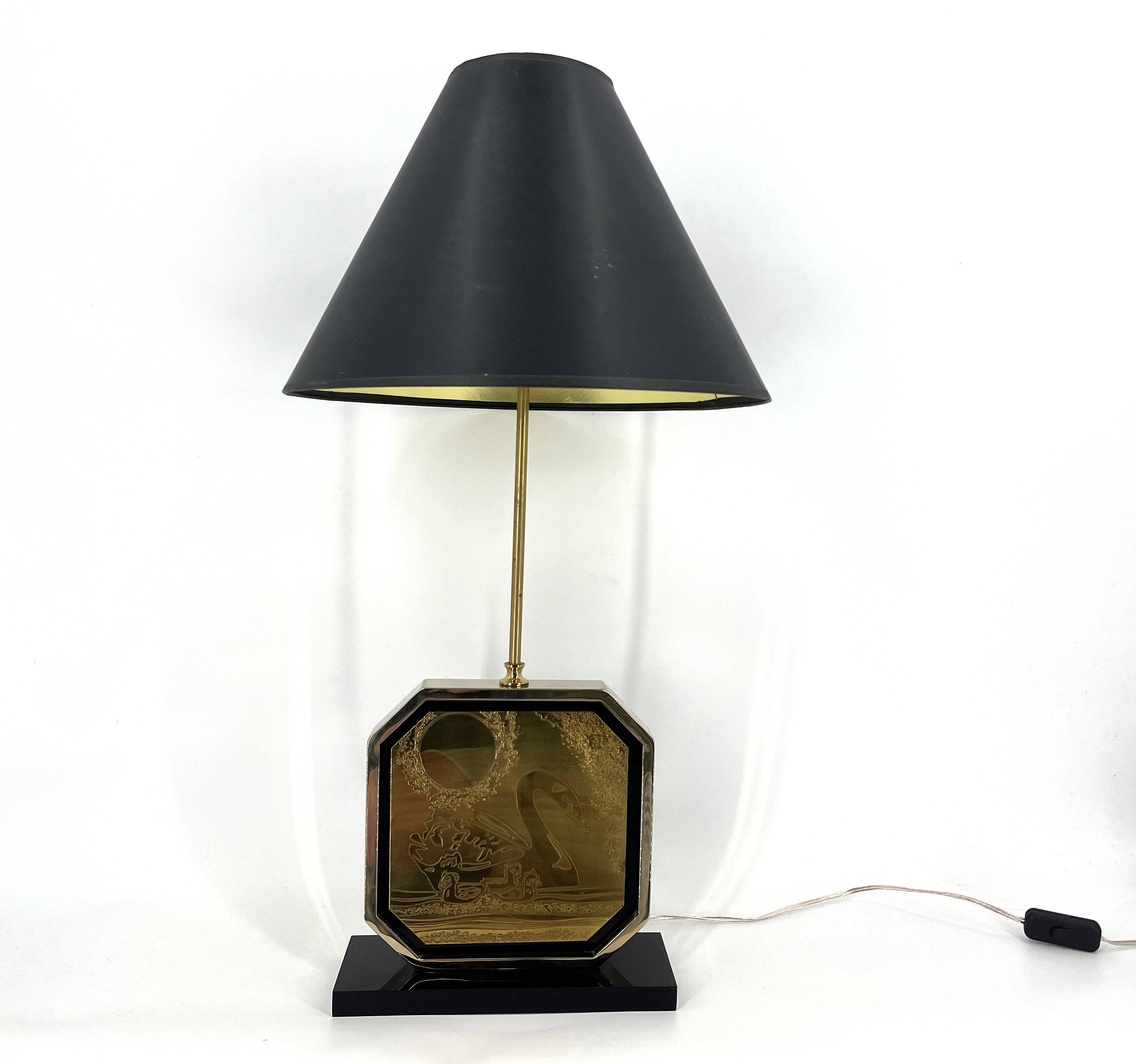 Georges Mathias brass etched table lamp, 1970s