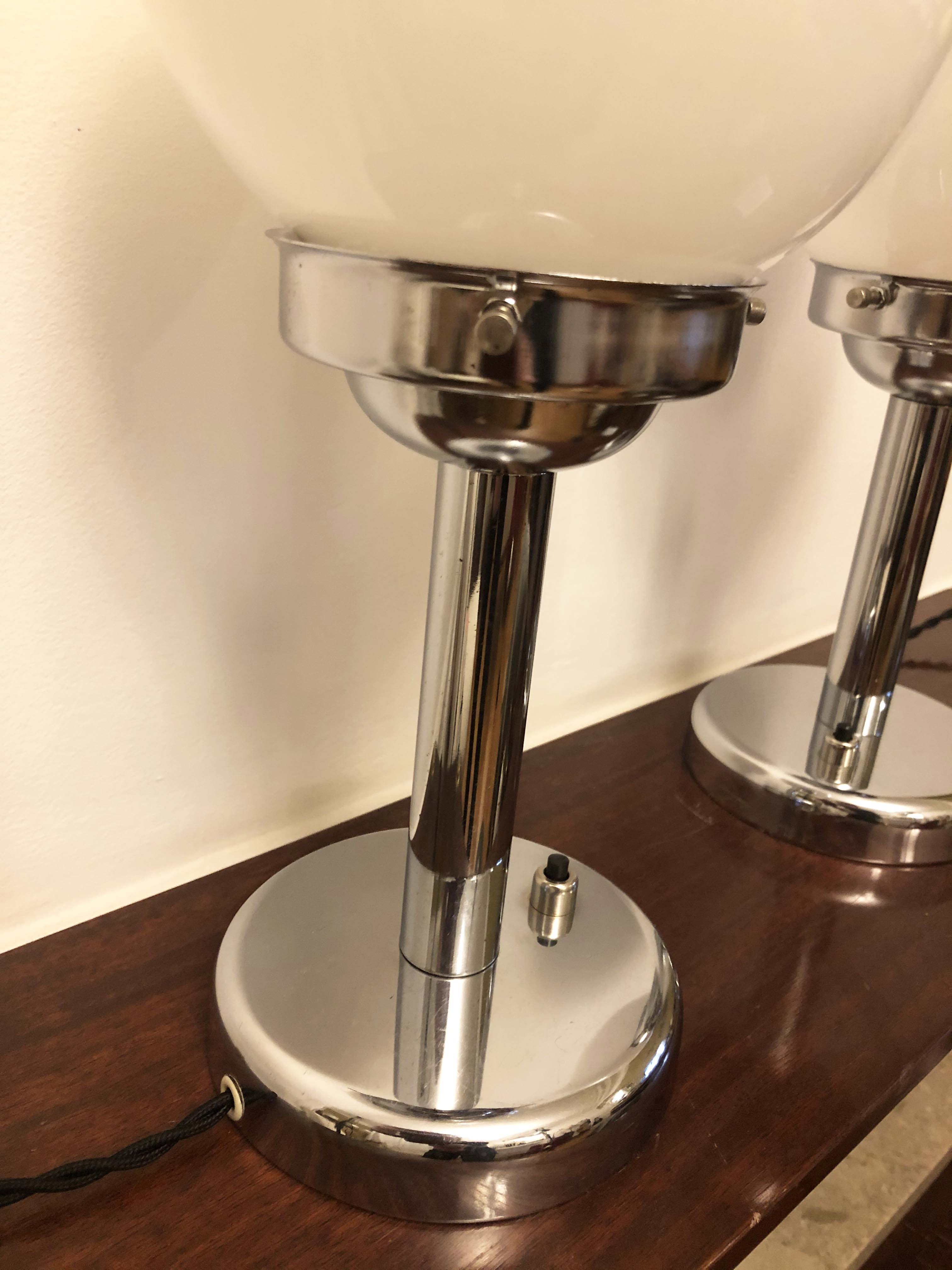 Pair of chrome lamps and opaline art deco