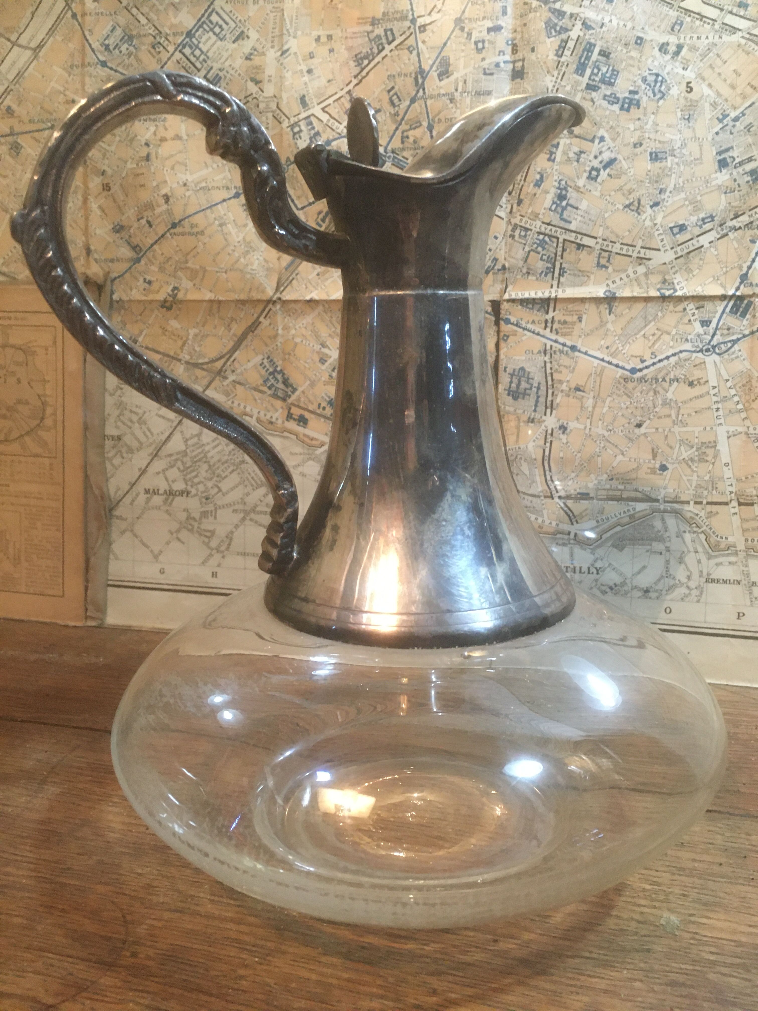 Glass and silver metal ewer
