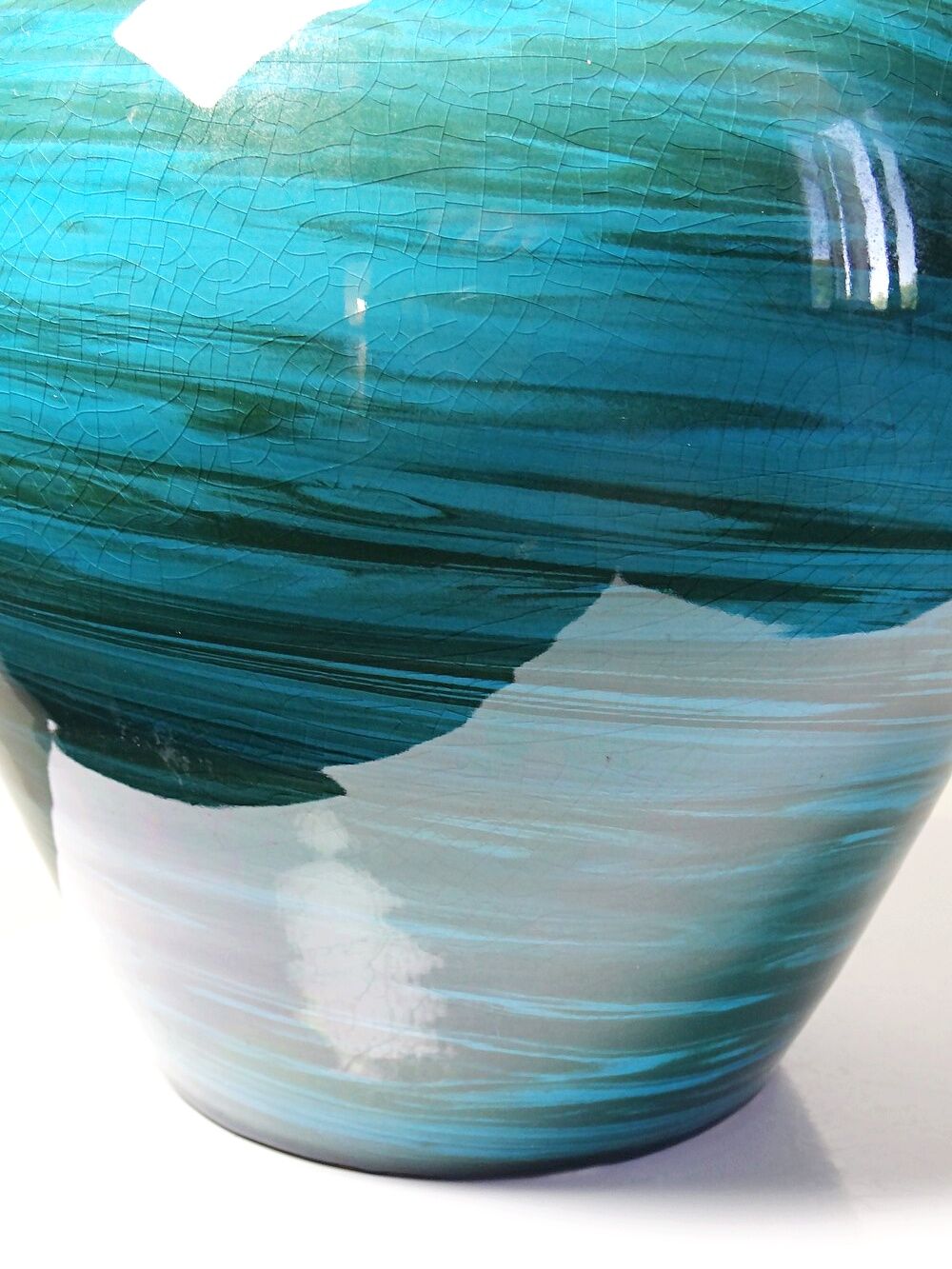 Large ceramic vase with mixed clays, malachite green glaze, 1950s-70s.