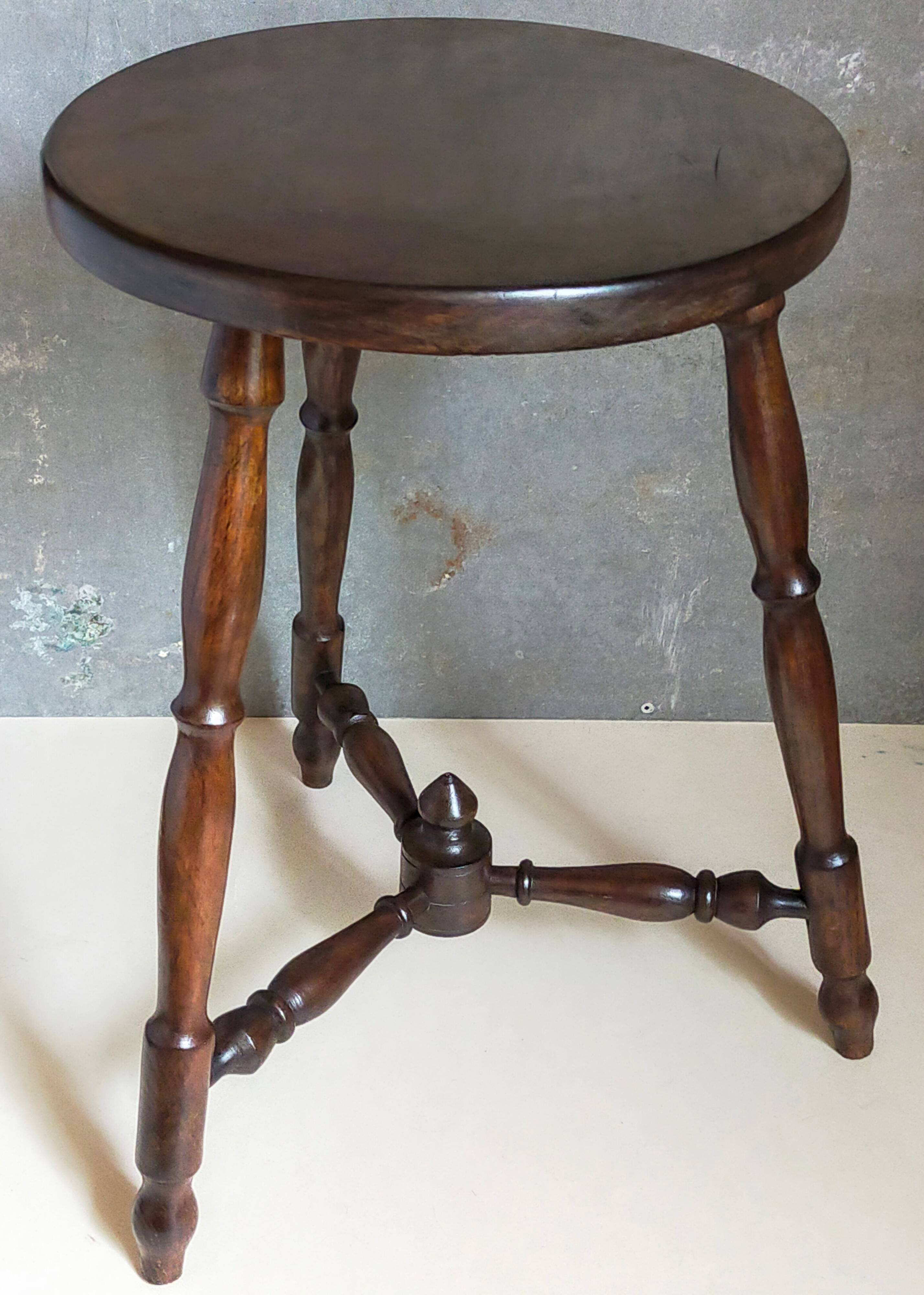 Vintage turned solid wood tripod stool