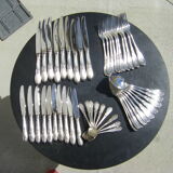 Part of art nouveau style cutlery set. made of silver metal. 48 pieces.