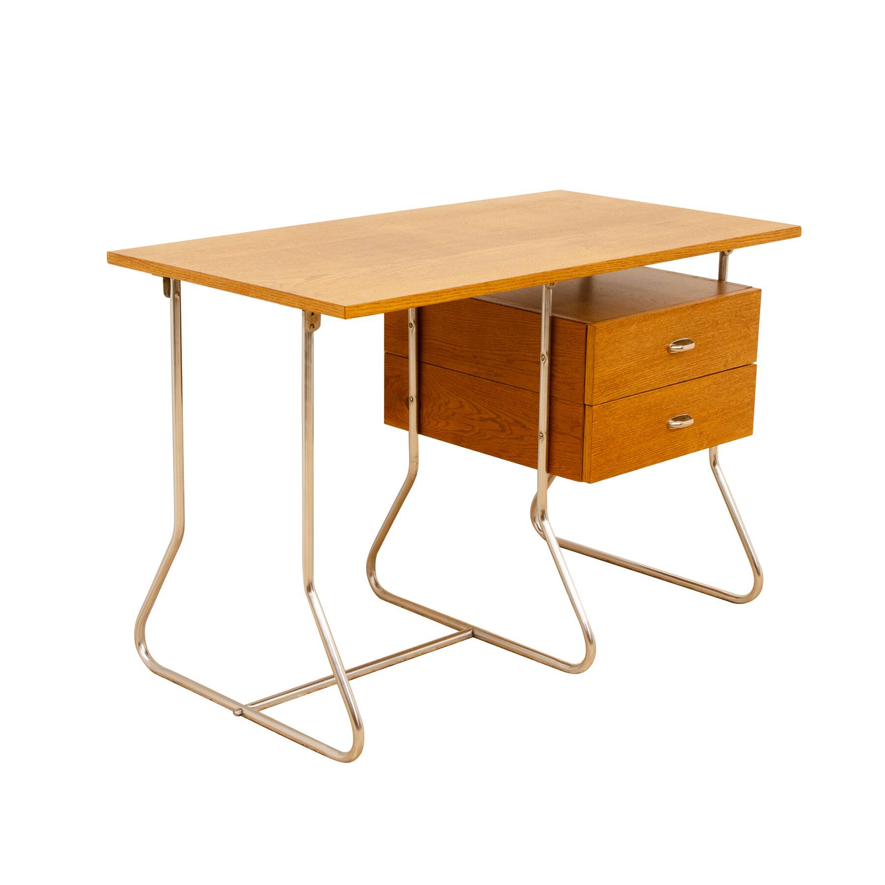 Bureau moderniste tchécoslovaque en chrome et bois, années 1950, Europe