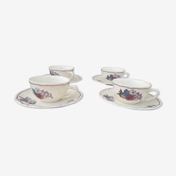 Set de 4 tasses à chocolat en faïence de Sarreguemines modèle Agreste diam 9,5 cm