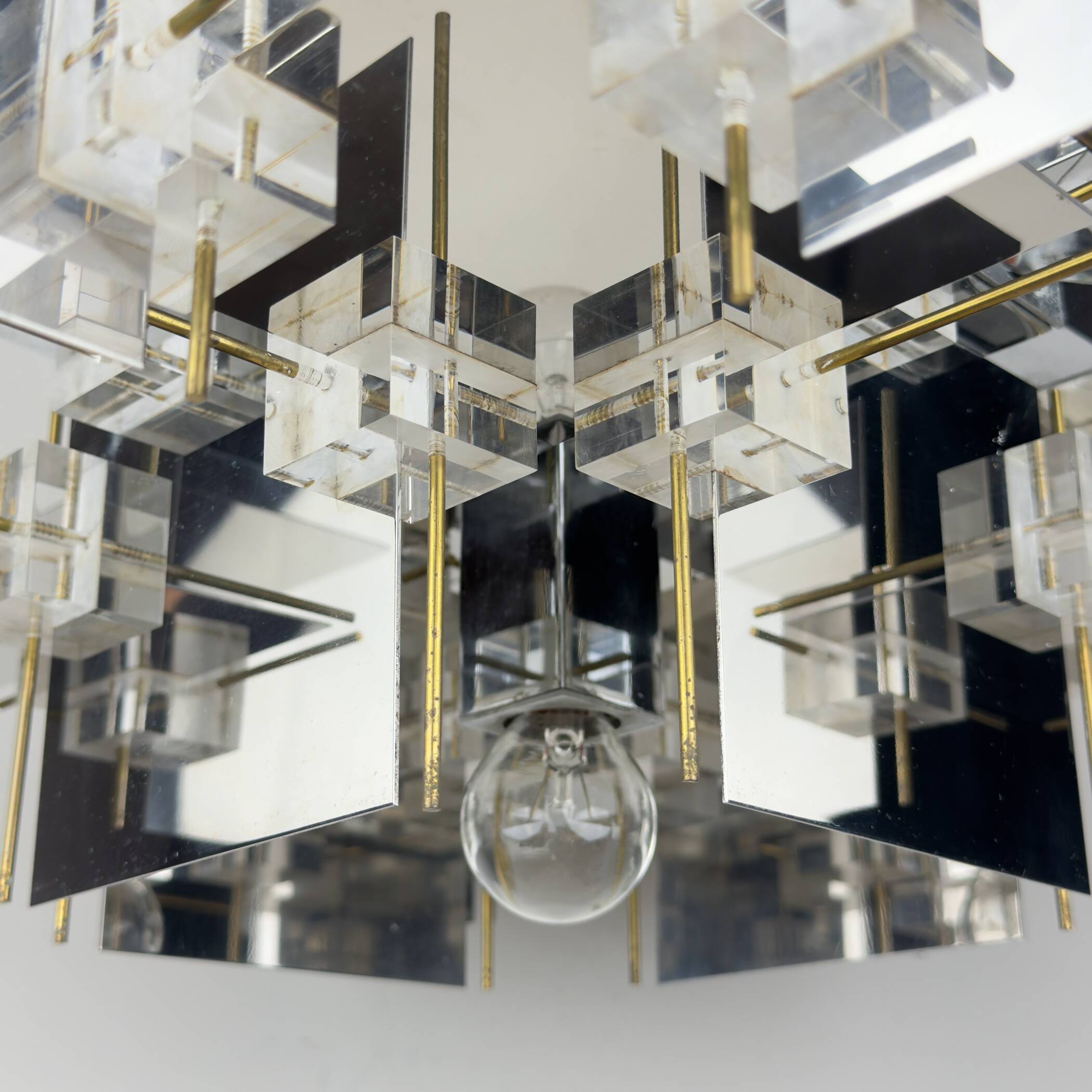 Vintage metal chandelier by Gaetano Sciolari, Italy, 1950s