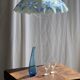 Vintage suspension in white and blue glass with wavy edge D46 H53