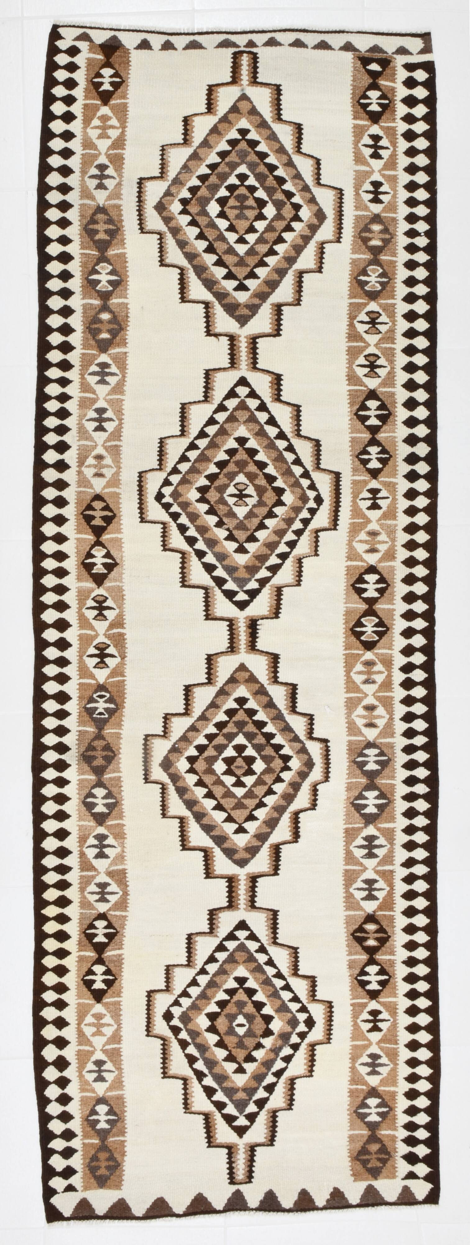 93x277 Wool Cream Runner Rug, Vintage Runner For Hallway