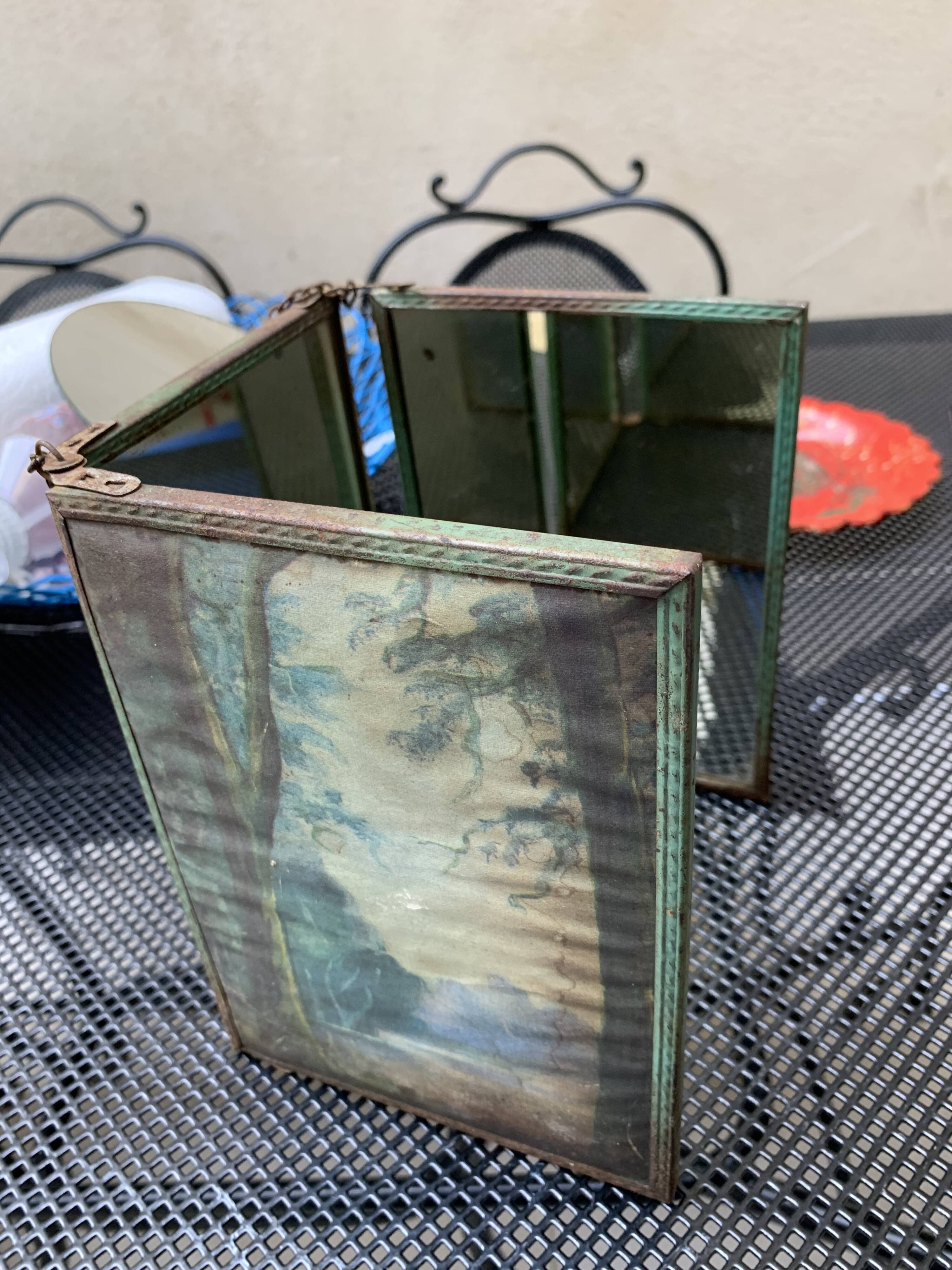 Barber mirror with painted decoration