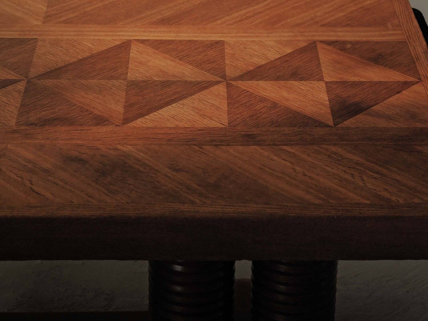 Solid oak table with marquetry, France, circa 1940.