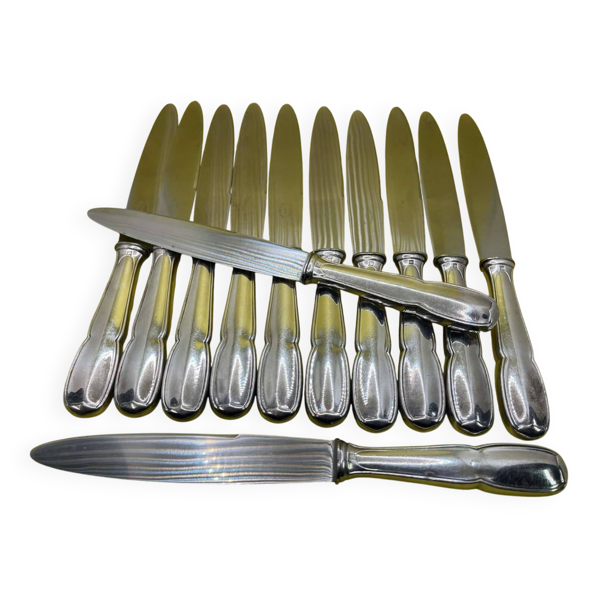 Set of 12 large BOULENGER knives in silver metal