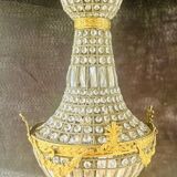 Large Montgolfiere chandelier in gilded bronze and faceted glass pendants