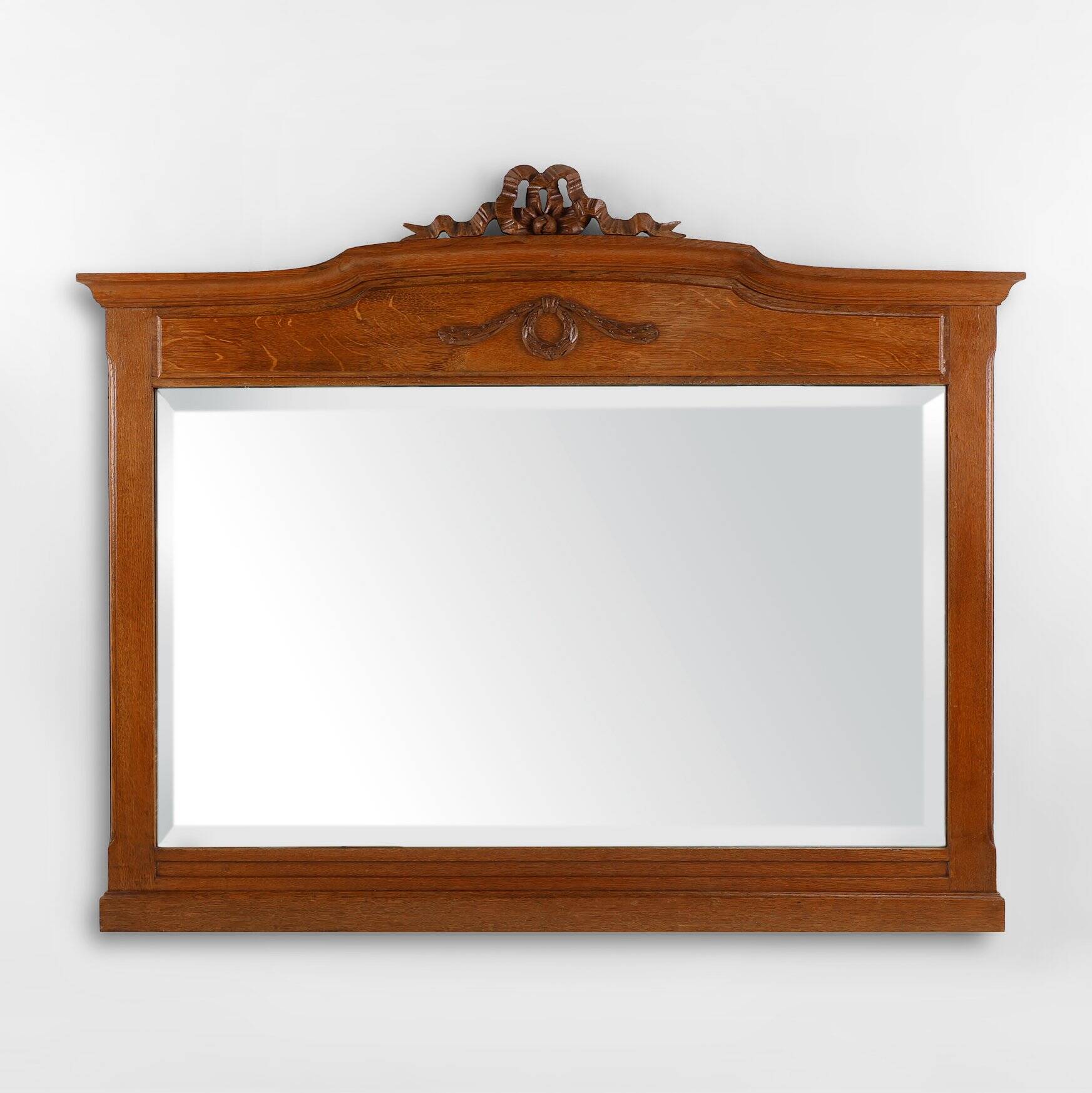 Art Deco Mirror in Oak with Carved Decorations and Facet Cut Mirror, 1930s