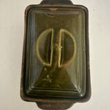 Vintage green majolica butter dish