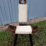 Tripod chair/stool in wood and goatskin