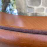 1970 wood and leather 86cm round mirror design