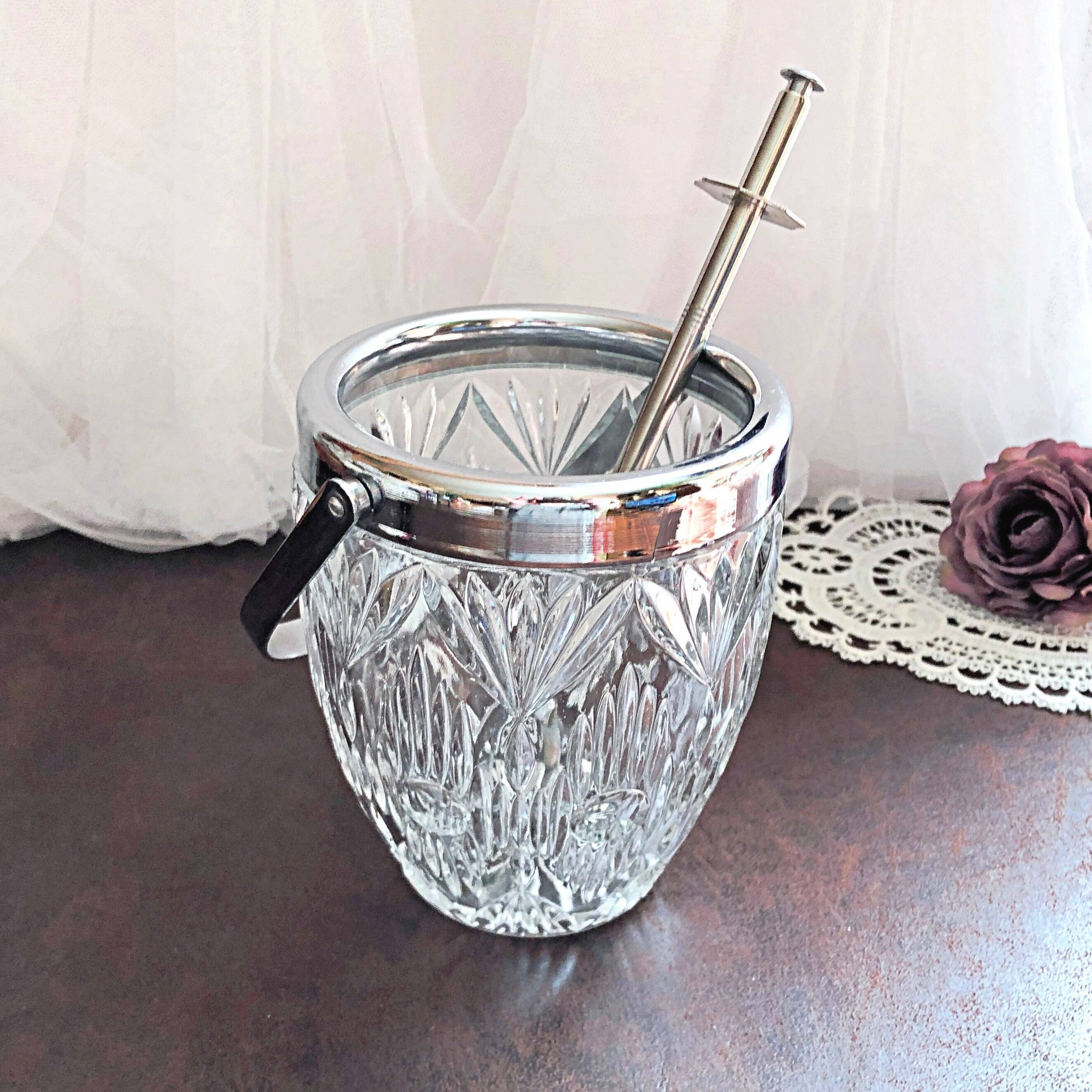 Seau à glace verre cristallin texturé avec pince à glaçons