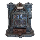 Mobile cast iron stove model "la chatte" designed by the French engineer Edmond Chaboche in 1883.