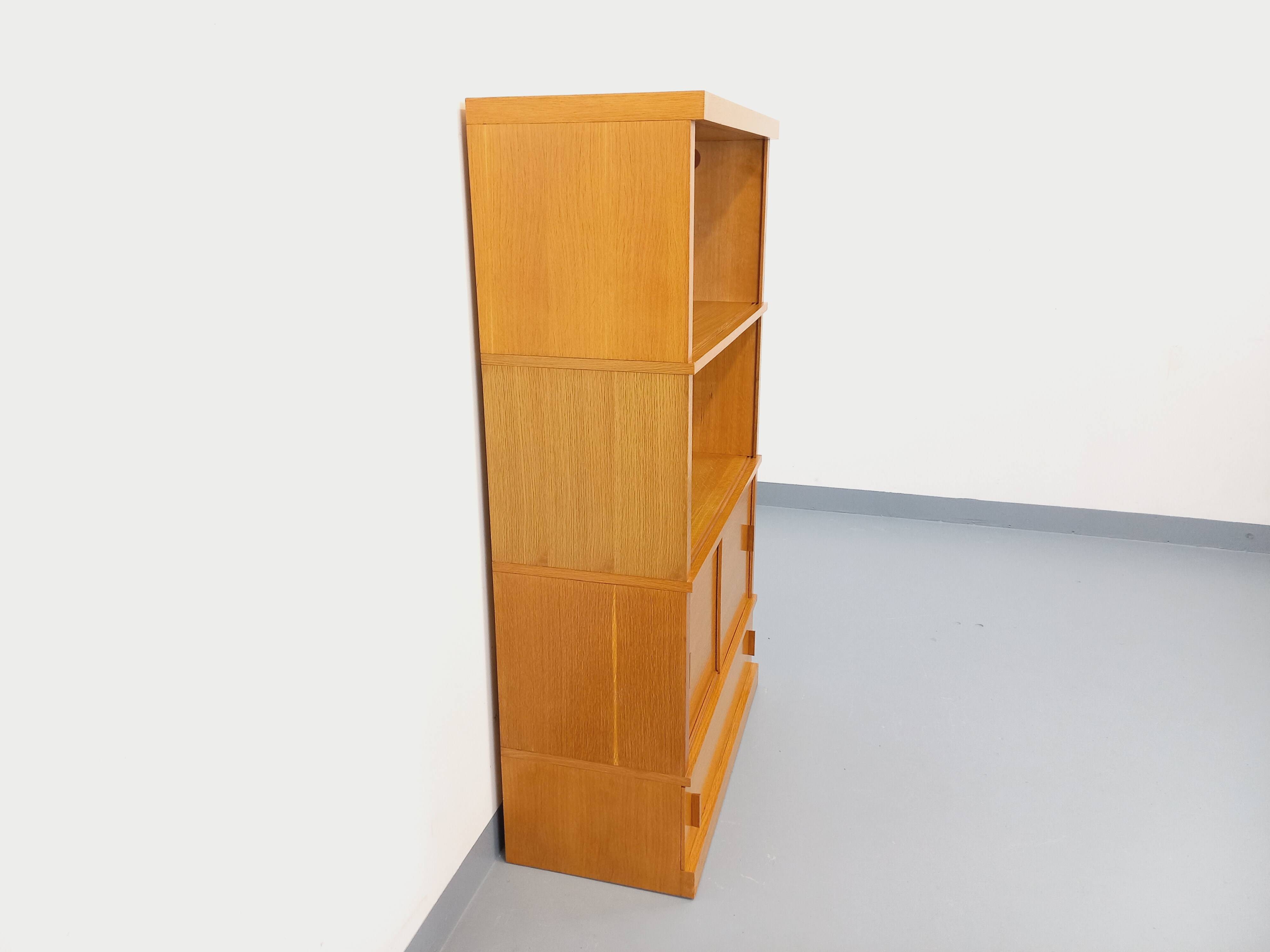 Vintage oak storage bookshelf from the 1960s.