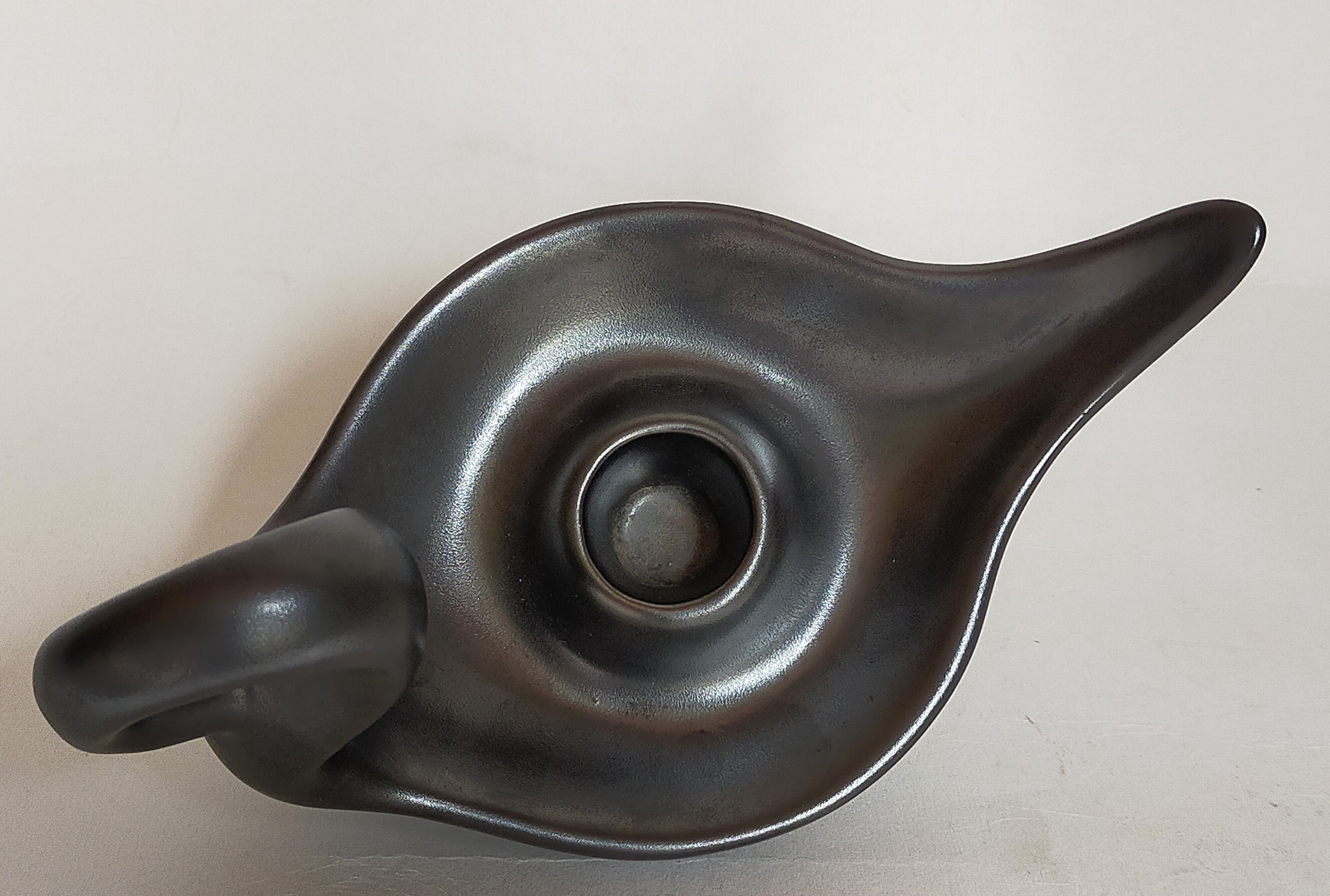 Matt black ceramic cellar rat candle holder 50s