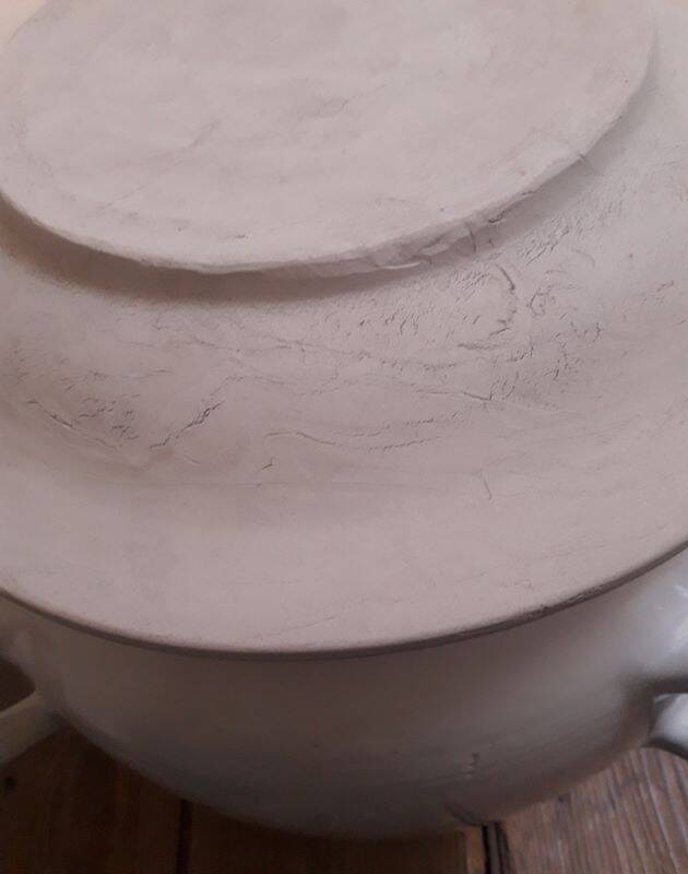 Grease pot salting pot H47cm in enamelled stoneware