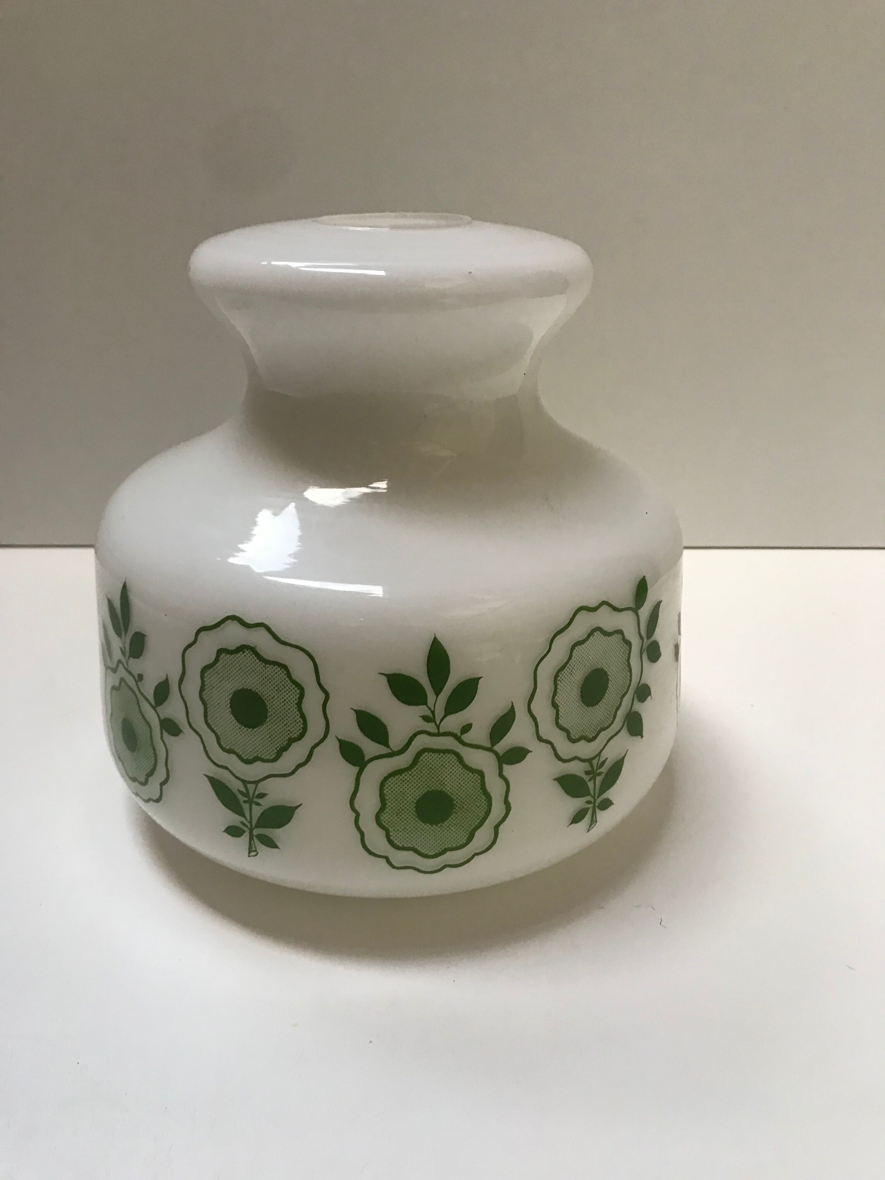 White opaline with green flower patterns