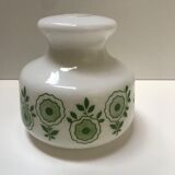 Opaline blanche à motifs fleurs vertes
