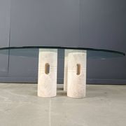 Table basse vintage en travertin et verre, années 1970