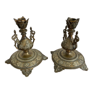 Paire bougeoirs bronze