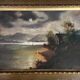 Pendant of HST painting "Landscape in the moonlight" signed + frame circa 1920